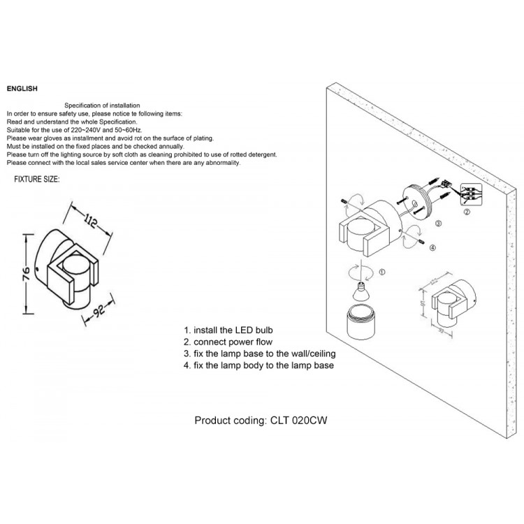 Бра Crystal Lux CLT 020CW WH