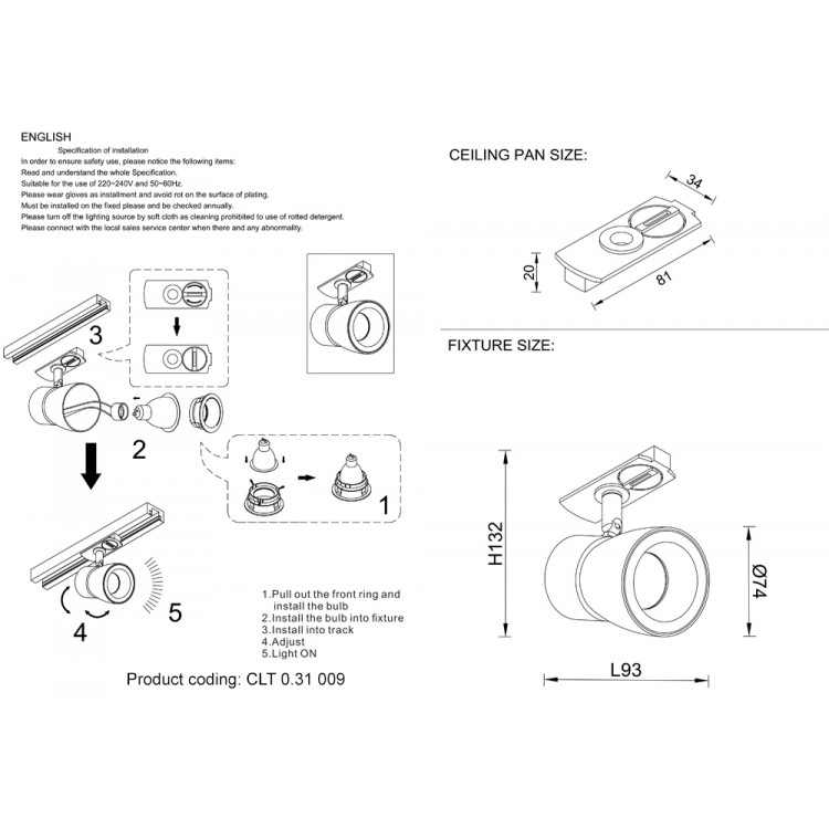 Светильник трековый однофазный Crystal Lux CLT 0.31 009 WH-GO