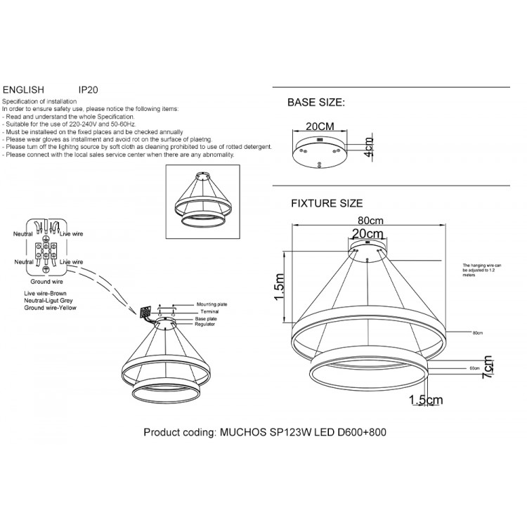 Люстра Crystal Lux MUCHOS SP123W LED D600+800 GOLD