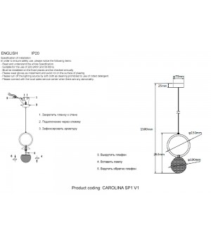 Светильник подвесной Crystal Lux CAROLINA SP1 V1 BRASS-foto5