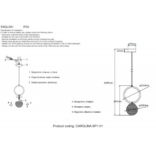 Светильник подвесной Crystal Lux CAROLINA SP1 V1 BRASS-foto5