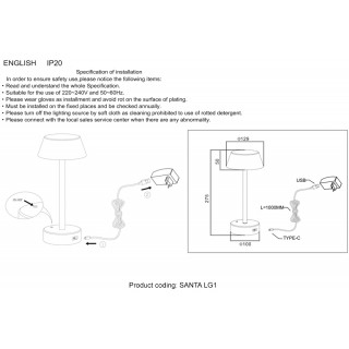 Аккумуляторная настольная лампа Crystal Lux SANTA LG1 WHITE-foto2