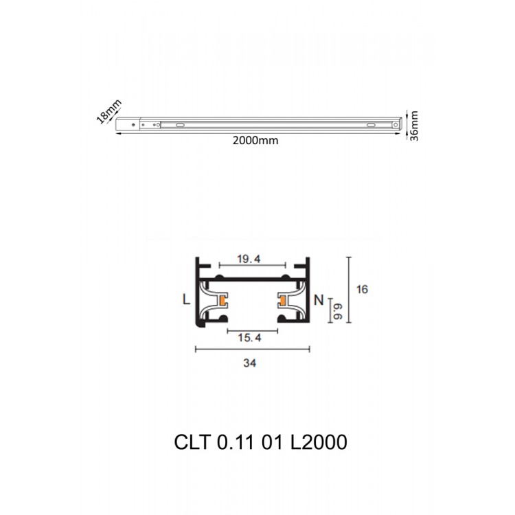 Шинопровод однофазный с питанием и заглушкой Crystal Lux CLT 0.11 01 L2000 BL