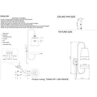 Бра Crystal Lux TWINS AP1 USB WENGE-foto5