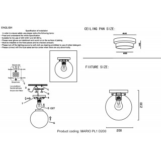 Светильник потолочный Crystal Lux MARIO PL1 D200 NICKEL/TRANSPARENTE-foto5