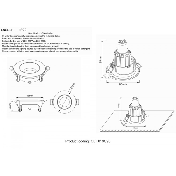 Светильник встраиваемый Crystal Lux CLT 019C90 BL