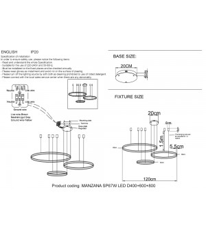 Люстра Crystal Lux MANZANA SP67W LED D400+600+800 BLACK-foto4