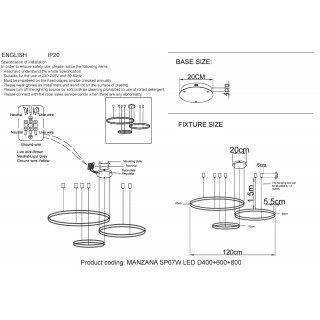 Люстра Crystal Lux MANZANA SP67W LED D400+600+800 BLACK-foto4