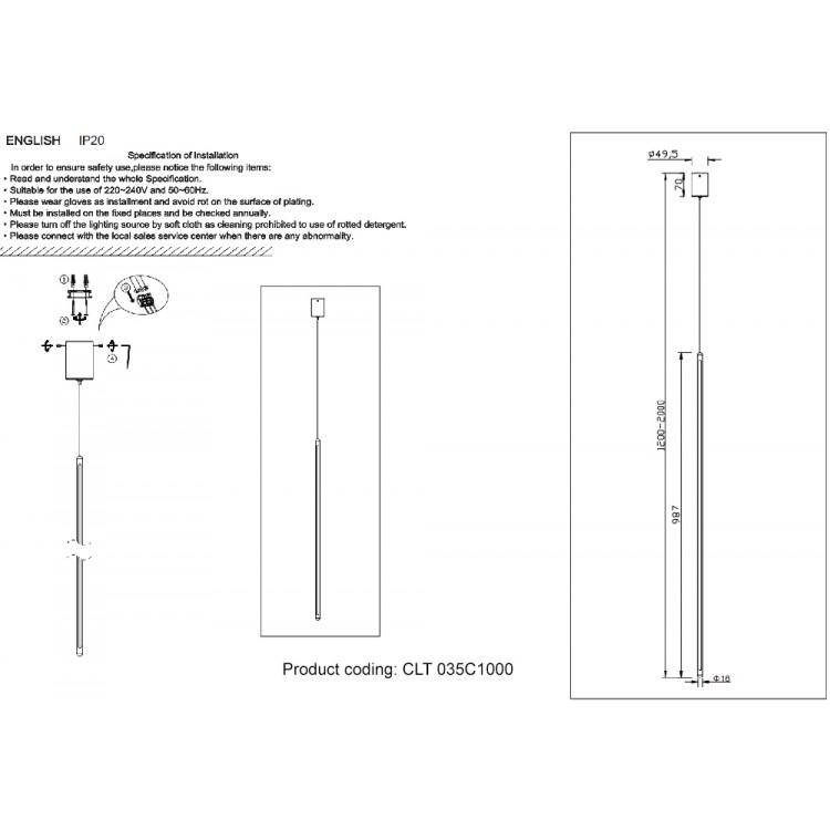 Светильник подвесной Crystal Lux CLT 035C1000 BL