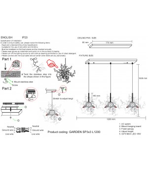 Светильник подвесной Crystal Lux GARDEN SP3х3 L1200 CHROME-foto5