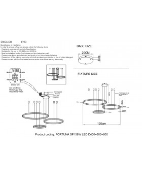 Люстра Crystal Lux FORTUNA SP158W LED D400+600+800 GOLD-foto2