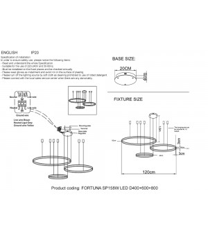 Люстра Crystal Lux FORTUNA SP158W LED D400+600+800 GOLD-foto2