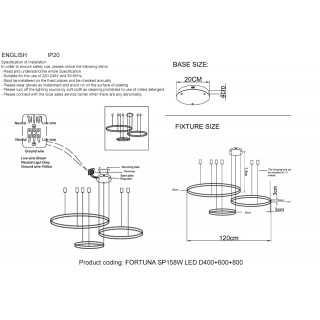 Люстра Crystal Lux FORTUNA SP158W LED D400+600+800 GOLD-foto2