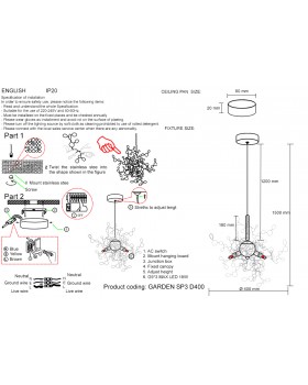 Светильник подвесной Crystal Lux GARDEN SP3 D400 GOLD-foto5