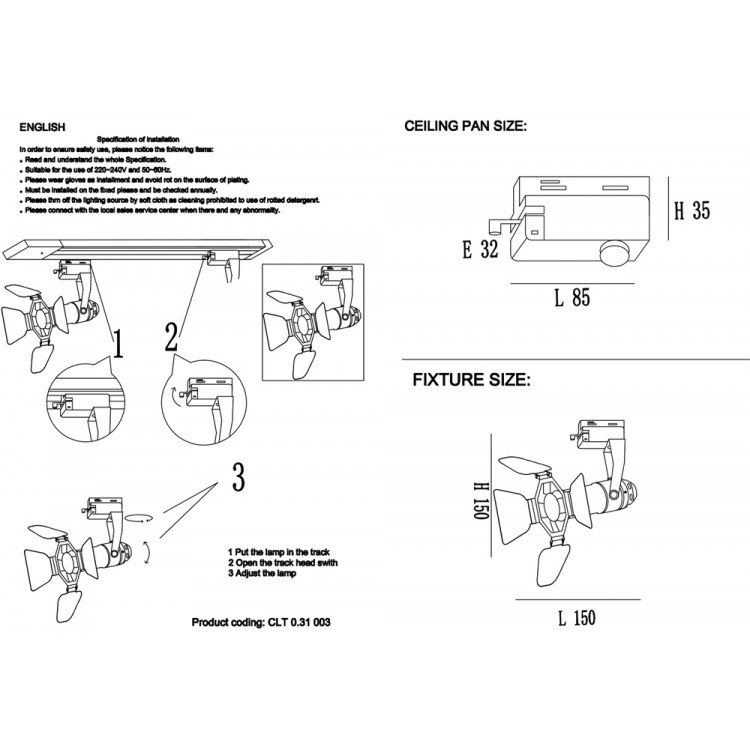 Cветильник трековый однофазный Crystal Lux CLT 0.31 003 WH