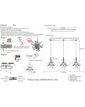 Светильник подвесной Crystal Lux GARDEN SP3х3 L1200 GOLD-foto5
