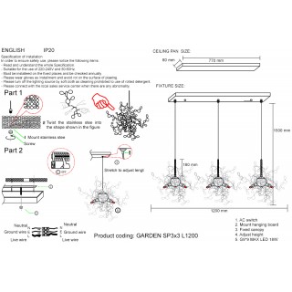 Светильник подвесной Crystal Lux GARDEN SP3х3 L1200 GOLD-foto5