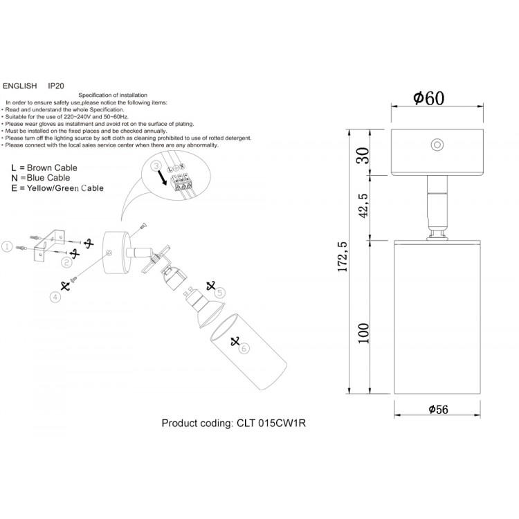 Светильник потолочный Crystal Lux CLT 015CW1R BL