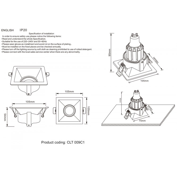 Светильник встраиваемый Crystal Lux CLT 009C1 WH