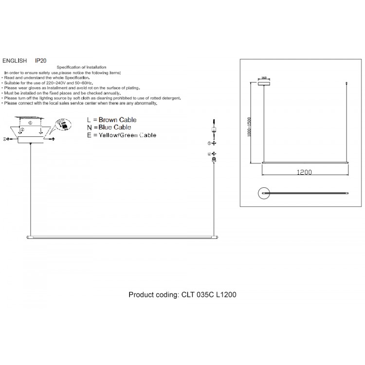 Светильник подвесной Crystal Lux CLT 035C L1200 BL