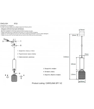 Светильник подвесной Crystal Lux CAROLINA SP1 V2 BRASS-foto5