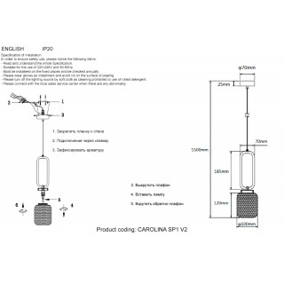 Светильник подвесной Crystal Lux CAROLINA SP1 V2 BRASS-foto5