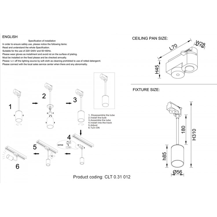 Светильник трековый однофазный Crystal Lux CLT 0.31 012 BL