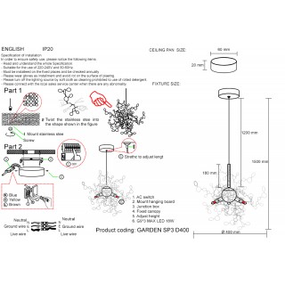 Светильник подвесной Crystal Lux GARDEN SP3 D400 CHROME-foto4