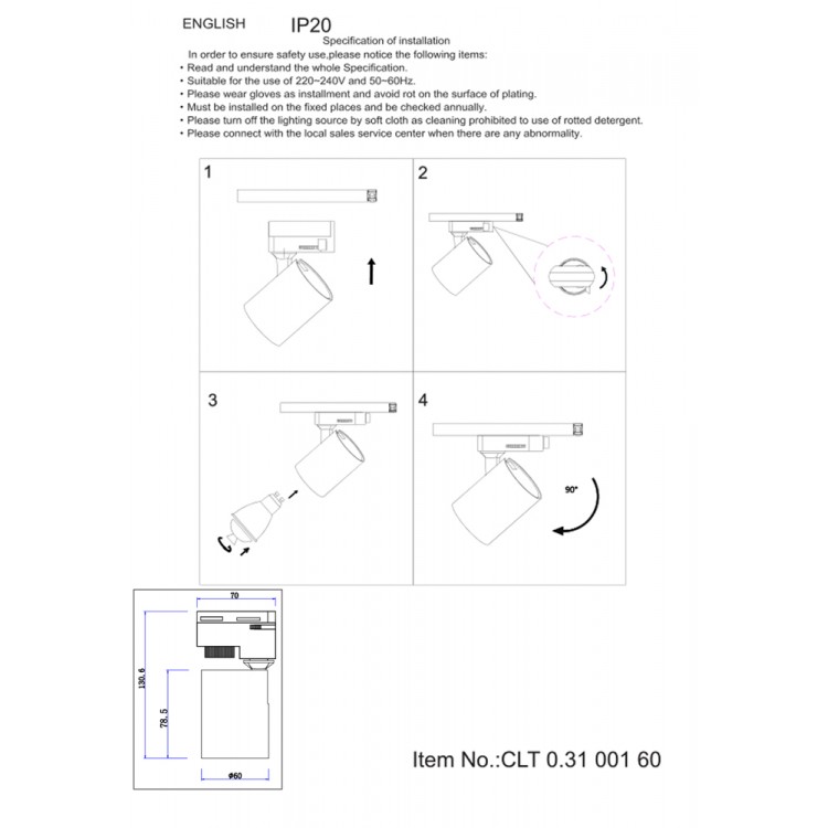 Светильник трековый однофазный Crystal Lux CLT 0.31 001 60 BL-BZ