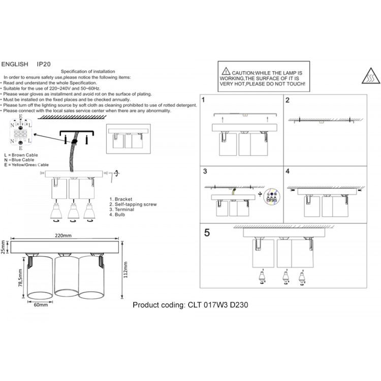 Светильник потолочный Crystal Lux CLT 017W3 D230 BL