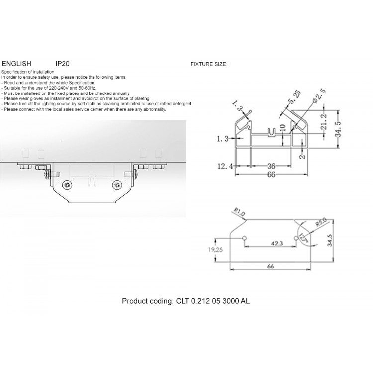 Профиль-адаптер для монтажа в натяжной потолок для однофазного шинопровода Crystal Lux CLT 0.212 05 3000 AL