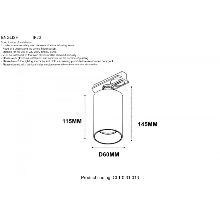 Светильник однофазный Crystal Lux CLT 0.31 013 BL-BL