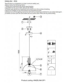 Светильник подвесной Crystal Lux ANGELINA SP1 BRASS-foto3