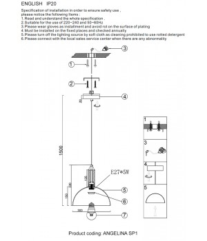 Светильник подвесной Crystal Lux ANGELINA SP1 BRASS-foto3