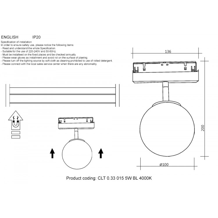 Светильник трековый магнитный Crystal Lux CLT 0.33 015 5W BL 4000K