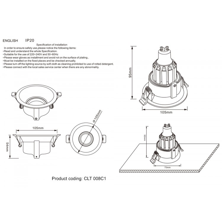 Светильник встраиваемый Crystal Lux CLT 008C1WH