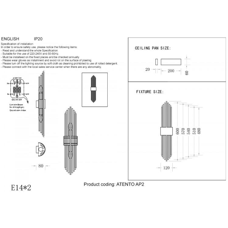 Бра Crystal Lux ATENTO AP2 CHROME/TRANSPARENTE