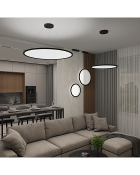 DK6616-BK Подвесной горизонтальный светильник Veil со светодиодом H900 d600 220V 48W 3000-6000K IP20 черный алюминий-foto6