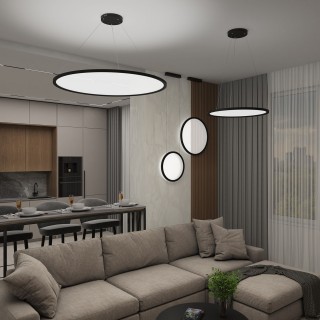 DK6616-BK Подвесной горизонтальный светильник Veil со светодиодом H900 d600 220V 48W 3000-6000K IP20 черный алюминий-foto6