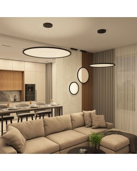 DK6616-BK Подвесной горизонтальный светильник Veil со светодиодом H900 d600 220V 48W 3000-6000K IP20 черный алюминий-foto5