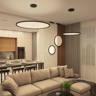 DK6616-BK Подвесной горизонтальный светильник Veil со светодиодом H900 d600 220V 48W 3000-6000K IP20 черный алюминий-foto5