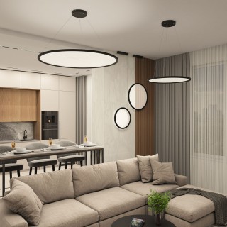 DK6616-BK Подвесной горизонтальный светильник Veil со светодиодом H900 d600 220V 48W 3000-6000K IP20 черный алюминий-foto7