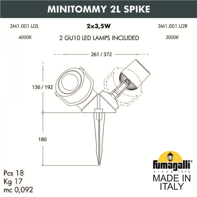 Ландшафтный светильник FUMAGALLI MINITOMMY 2L SPIKE  3M1.001.000.WXU2L