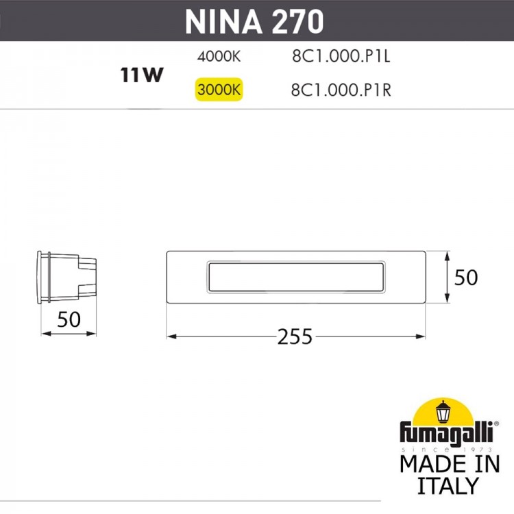 Светильник для подсветки лестниц встраиваемый FUMAGALLI NINA 270 8C1.000.000.BYP1L