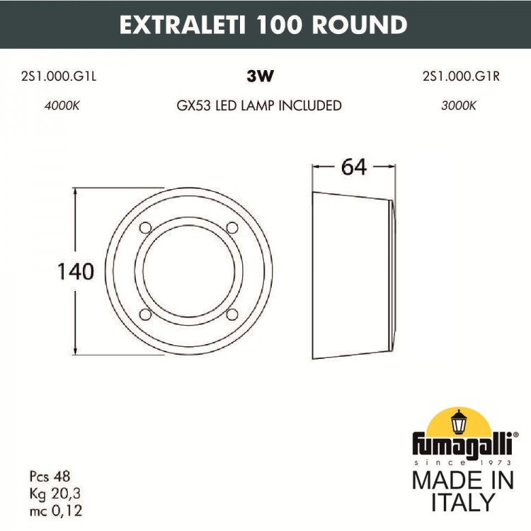 Светильник для подсветки лестниц накладной FUMAGALLI EXTRALETI 100 Round 2S1.000.000.WYG1L