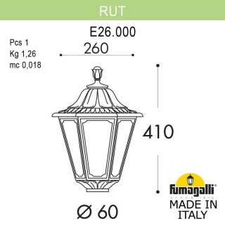 Уличный фонарь на столб FUMAGALLI RUT E26.000.000.VXF1R