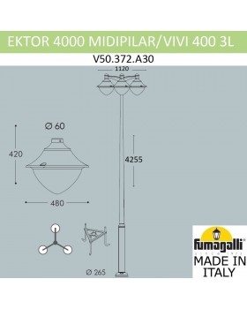 Парковый фонарь FUMAGALLI EKTOR 4000/MIDIPILAR/VIVI 3L LED-HIP V50.372.A30.LXH27-foto2