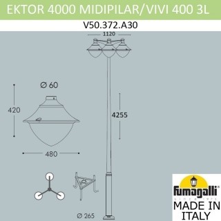 Парковый фонарь FUMAGALLI EKTOR 4000/MIDIPILAR/VIVI 3L LED-HIP V50.372.A30.LXH27-foto2