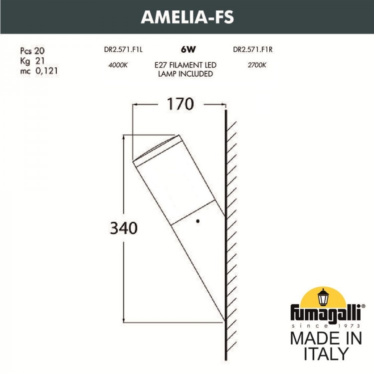 Светильник уличный настенный FUMAGALLI AMELIA-FS DR2.571.000.WYF1R