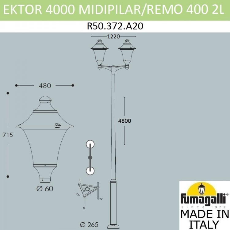 Парковый фонарь  FUMAGALLI EKTOR 4000/MIDIPILAR/REMO 2L R50.372.A20.AYE27